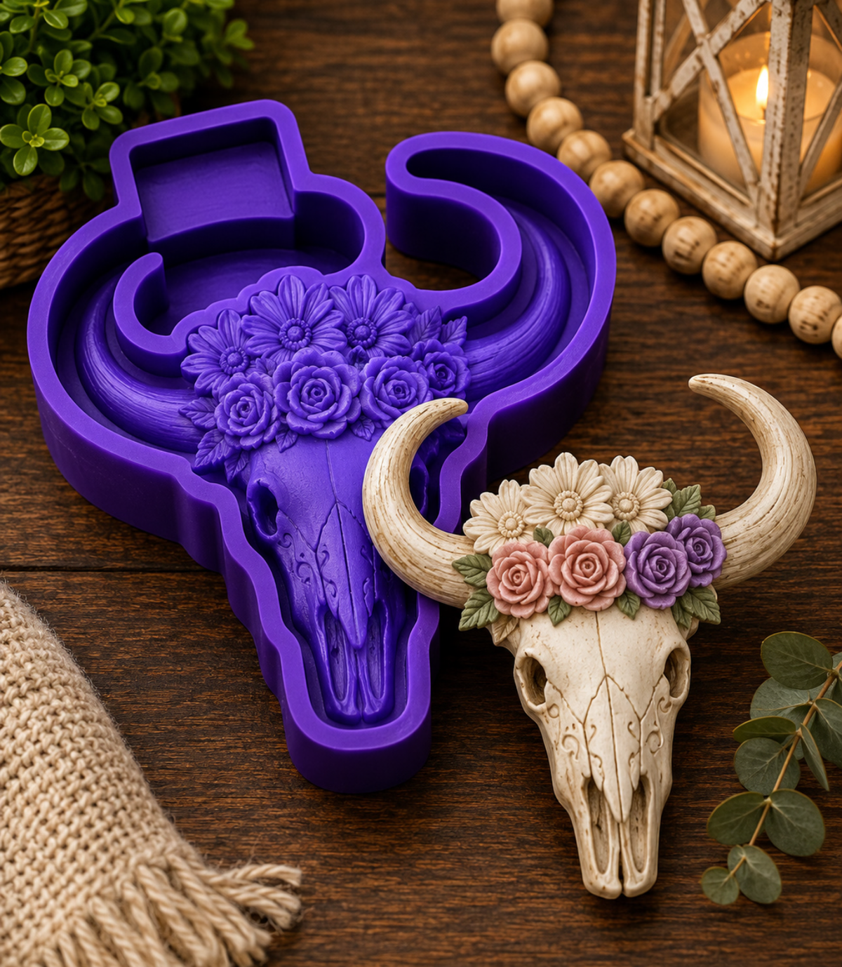 Cow Skull with Flowers Freshie Mold