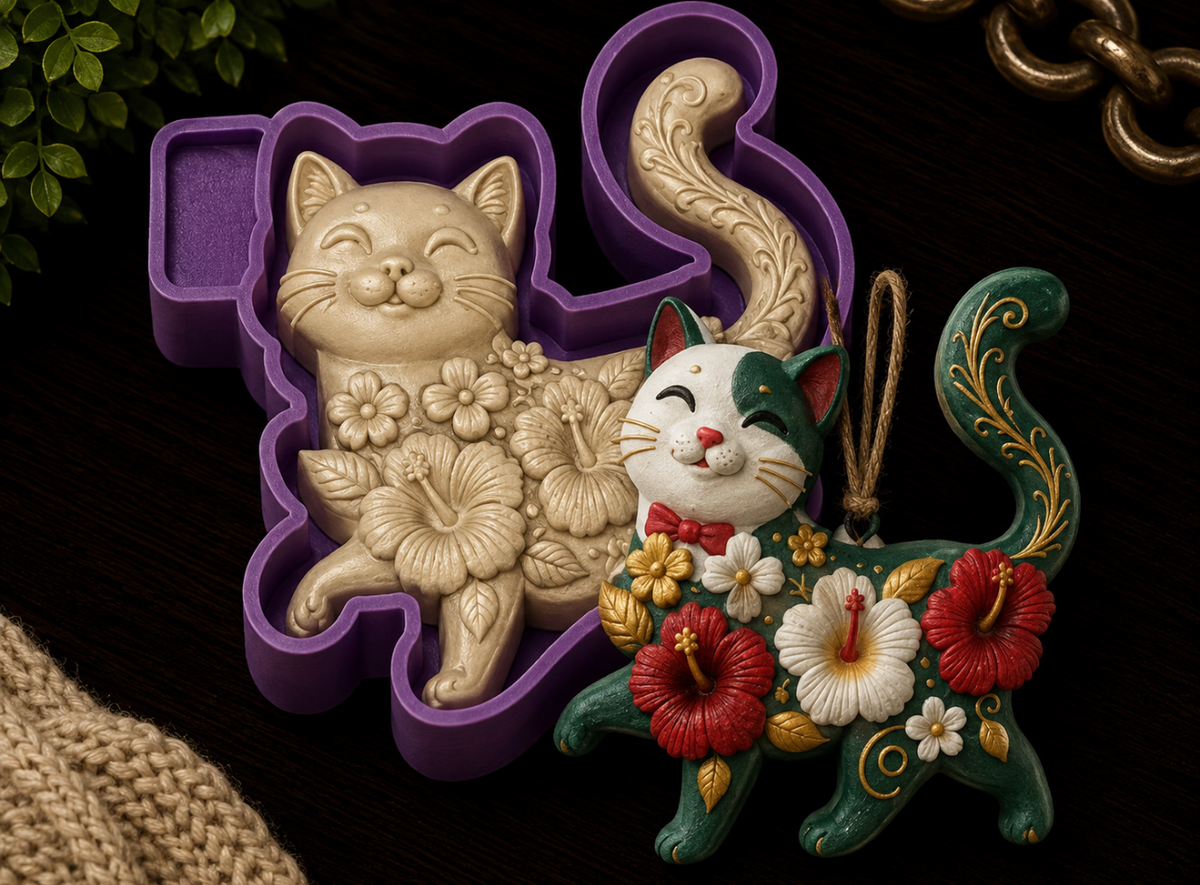 Flowered Kitty Freshie Mold