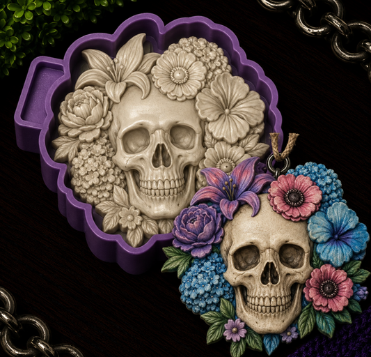 Skull with Flowers Freshie Mold