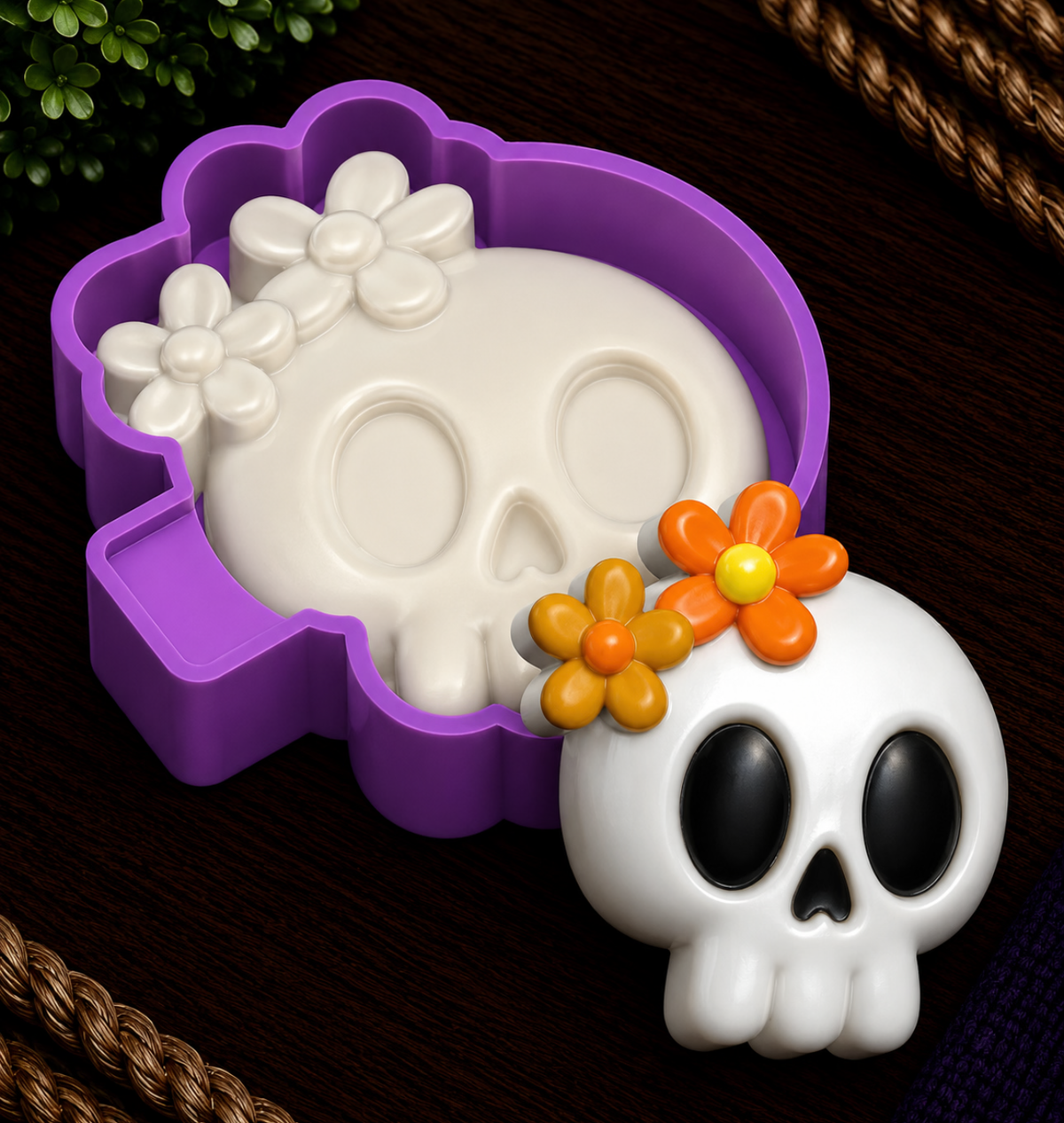 Skull with Flowers Freshie Mold