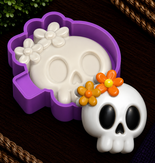 Skull with Flowers Freshie Mold